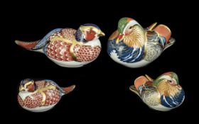 Royal Crown Derby Fine Pair of Hand Painted Porcelain Paperweights ( 2 ) Comprises 1/ Pheasant,
