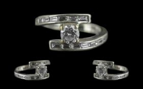 Ladies - 18ct White Gold Contemporary Designed Superior Quality Diamond Set Dress Ring.