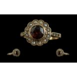 Ladies Attractive 9ct Gold Garnet & Seed Pearl Set Ring, full hallmark to shank, Ring Size I-J,