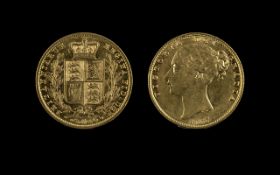 Queen Victoria 22ct Gold Young Head Shield Back Full Sovereign. Date 1857.
