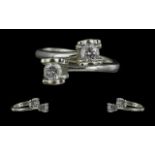 18ct White Gold Contemporary Designed Two Stone Diamond Set Ring. Marked 750 - 18ct to Interior of