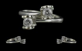 18ct White Gold Contemporary Designed Two Stone Diamond Set Ring. Marked 750 - 18ct to Interior of