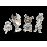 Swarovski - Four Miniature Crystal Figures, comprising a hen No.