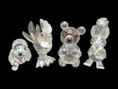 Swarovski - Four Miniature Crystal Figures, comprising a hen No.