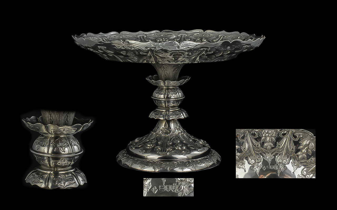 Victorian Period 1837-1901 Highly Decorated and Superb Quality Sterling Silver 'Finely Cast' Tazza-