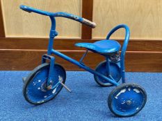 Vintage Child's Triang Tricycle, circa 1950's, metal three wheeler. Painted blue.