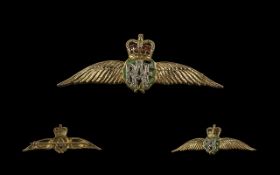 A Vintage 9ct Gold and Enamel Diamond Set R.A.F Wings Brooch. Full Hallmark for 9.375.