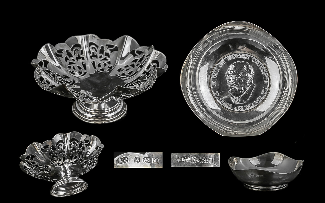 Silver Coin Dish Celebrating Sir Winston Churchill, hallmarked Birmingham 1968, maker AEJ.