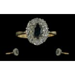 18ct Gold Attractive Diamond And Sapphire Set Ring - Flowerhead Setting. Full Hallmark To Shank.