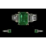 Ladies Excellent Quality Contemporary Designed Emerald & Diamond Set Ring -Marked 18ct (750) To