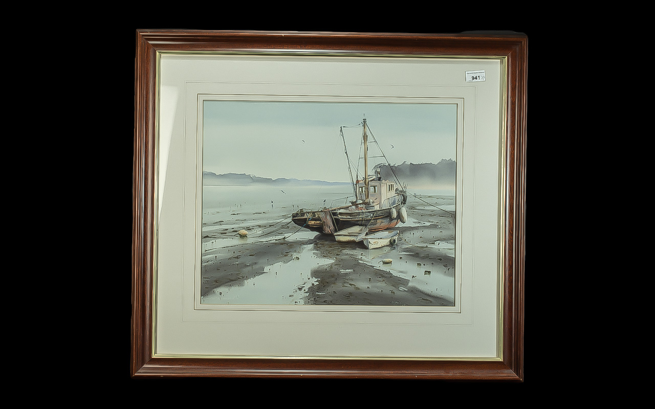 Pair of Neil Westwood Watercolours, both depicting scenes of tugs on the shore, both mounted, - Image 2 of 4