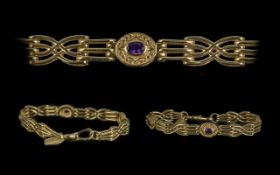 Ladies - Superb Quality 9ct Gold Fancy Amethyst Set Bracelet with Lobster Claw,