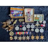 WW2 Interest Collection Of 12 Medals + Addressed Box, Badges,