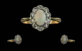 18ct Ladies Opal and Diamond Ring. An Opal Ring Surrounded by Diamonds In 18ct and Platinum. Antique