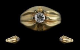 14ct Gold - Gents Superior Quality Single Stone Diamond Set Ring.