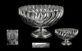 Victorian Period 1837 - 1901 Large Sterling Silver Fluted Fruit Bowl, Excellent Proportions / Form.