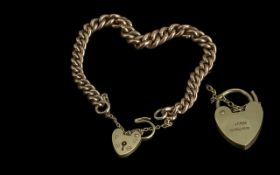 Antique Period 9ct Gold Albert Chain Bracelet with 9ct Gold Heart Shaped Padlock.