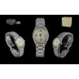 Ladies Longines Chrome Bracelet Watch, white face with silvered numerals,