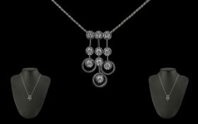 Ladies Superb Quality 18ct White Gold Diamond Set Drop Necklace with Attached 9ct Gold White Chain,