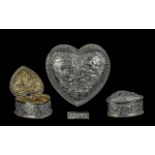 Victorian Period 1837 - 1901 Superb Large Sterling Silver Heart Shaped Lidded - Embossed Trinket