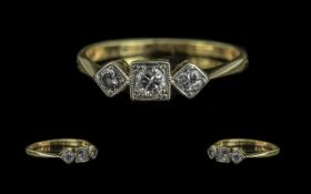 18ct Gold and Platinum 3 Stone Diamond Set Ring. Marked 18ct and Platinum to Shank.