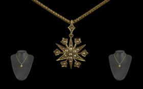 Victorian Period - Attractive and Exquisite 15ct Gold Star-Burst Pendant Set with Seed Pearls,