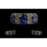Antique Period Ladies 9ct Gold Attractive Blue Sapphire and Diamond Set Ring.