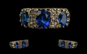 Antique Period Ladies 9ct Gold Attractive Blue Sapphire and Diamond Set Ring.