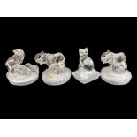 Four Royal Crystal Rock Figures, made in Italy, depicting two elephants with baby elephants,