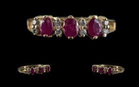 Ladies 9ct Gold Attractive Ruby & Diamond Set Ring, marked 9.375 to shank.