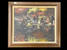 Fred Wilde Original Oil on Canvas, titled 'Belle Vue Fireworks'. Framed and signed.