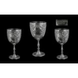 Victorian Period 1837 - 1901 Silver Plated - Engraved and Embossed Wine Goblets with Vacant