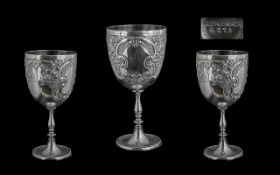 Victorian Period 1837 - 1901 Silver Plated - Engraved and Embossed Wine Goblets with Vacant