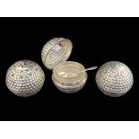 Edwardian Period 1902 - 1910 Superb Novelty Sterling Silver Cruet Set In the Form of 3 Golf Balls,
