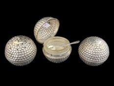 Edwardian Period 1902 - 1910 Superb Novelty Sterling Silver Cruet Set In the Form of 3 Golf Balls,