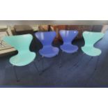 Collection of Four Genuine Fritz Hanson Chairs, labels to base, two green and two blue colourway.