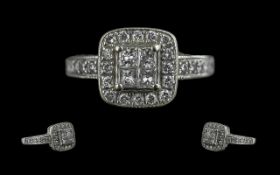 Ladies Attractive Quality 14ct White Gold Diamond Set Dress Ring. Marked 14ct to interior of