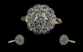 18ct Yellow Gold - Ladies Diamond Set Cluster Ring. Marked 18ct to Shank.
