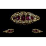 Antique Period - Attractive 18ct Gold Ruby and Diamond Set Ring. Full Hallmark to Interior of Shank.