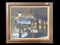 Fred Wilde Original Oil on Canvas, titled 'Night School at the Institute', signed bottom right.
