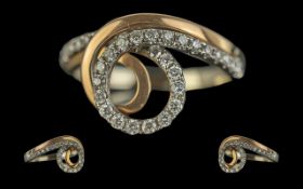 18ct Gold - Contemporary Designed Diamond Set Dress Ring. Marked 750 - 18ct to Interior of Shank.