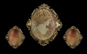 A Large and Impressive and Superior 9ct Gold Mounted ( Fancy ) Shell Cameo - Brooch.