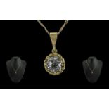 18ct Gold - Single Stone Diamond Set Stud Pendant. Marked 18ct.