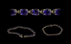 14ct Gold - Attractive Amethyst Set Line Bracelet, Marked 14ct.