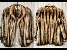 Ladies Mink Jacket, cream and brown pattern, collar and slit pockets, hook and eye fastening,