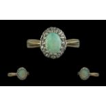 9ct Ladies Opal and Diamond Set Ring. Opal and Diamonds of Good Colour, Very Pretty Ring. Ring