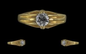 18ct Gold Pleasing 1930's Single Stone Diamond Set Ring - The Single Brilliant Cut Diamond Of Top