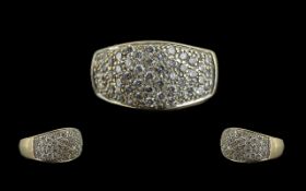 9ct Gold - Diamond Set Cluster Band Ring. Full Hallmark to Shank. Est Diamond Weight 1.