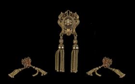 High Victorian Antique Period - Fine Quality Ladies 9ct Gold Brooch / Pendant Drop with Twin Tassel
