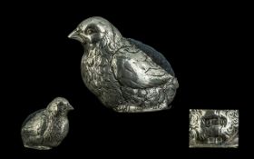 Edwardian Period Sterling Silver Novelty Pin Cushion in the form of a chick.